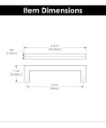 Technical diagram of Solid Core Kitchen Cabinet Pulls 10 Pack Heavy Duty Stainless Steel Handles showing 3.75-inch hole center.