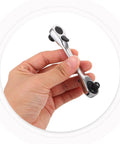 Rock Solid Mini Ratchet Wrench With 1/4 Inch Double Ended Reversible Socket and Knurled Finger Grip held in hand.