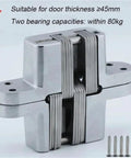 Premium Tough As Nails Heavy Duty Concealed Door Hinge Smooth 180 Degree Swing with screws and stainless steel construction.