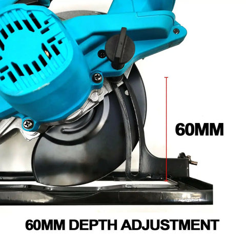 No Cord Hassle Cordless Circular Saw 18V Lithium Power Tool with 60mm depth adjustment and rugged steel base.