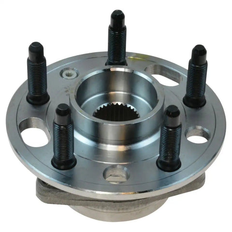 Heavy Duty 4 Pack Front And Rear Wheel Hub Bearing Assemblies Built Tough For Daily Drivers No Hassle Bolt On Fit Premium Grade Ball Bearings Replaces 13502886 53800223 close-up of a front wheel hub bearing assembly