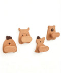 4 Pack Nordic Beech Wood Animal Wall Hooks featuring bear, cow, and cat designs in solid wood for home organizing.
