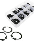 Workhorse Assorted Retaining Ring Set 250 Pcs 5 To 20 Mm Black 65Mn Steel Snap Rings in divided plastic box