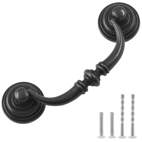 Killer Vintage Black Zinc Alloy Drop Bail Cabinet Pulls Set Of Six With Full Hardware Kit Perfect For Kitchen Cabinetry And Furniture Makeovers Slick Smooth Finish Upgrade, showing a pull handle and screws.