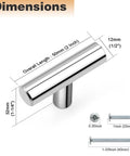 Dimensions of Polished Chrome Cabinet Knobs And Handles 5 Pack Stainless Steel Single Hole Euro T Bar Drawer Pull 50mm x 12mm
