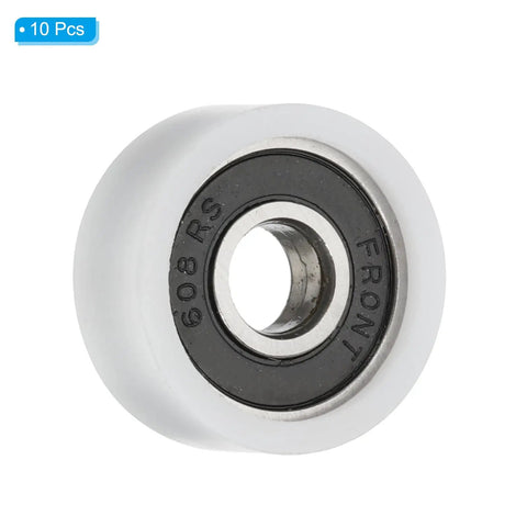 Premium Nylon Round Pulley With Double Sealed Chrome Steel Ball Bearings, 1 Inch Wheel And 8mm Bore, 10 Pack close-up view