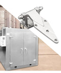 Heavy Duty Adjustable Refrigerator Door Hinges Offering Whisper Quiet Shutting And No Sweat Installation, stainless steel, shown on a fridge.