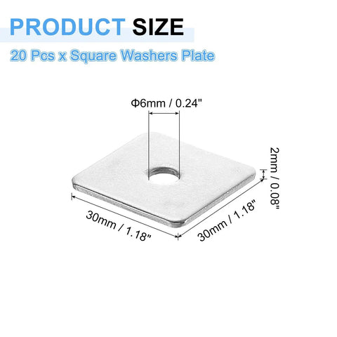 Rock Solid No Hassle Smooth Edge Heavy Duty 20 Pack Square Plate Washers 30mm 201 Stainless Steel for bolts.