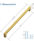 10 Pack Square Cabinet Pulls 10 Inch Brushed Brass Gold Kitchen Cabinet Handles with measurement details and screws shown