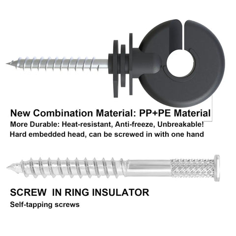 Dang Solid Heavy Duty Screw In Electric Fence Insulators 30 Pack With Timber Post Brackets And Included Steel Drill Socket For Ranch Livestock Boundary Grid Wiring screw in ring insulator with PP+PE material and self-tapping screw.