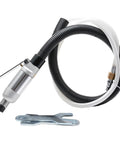 Hella Fast Pneumatic Air Die Grinder With Blistering 25000 RPM Spin Pro Grade Aluminum Chassis and accessories viewed from the side.