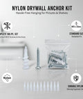 M10 Nylon Drywall Anchors With Screws 100 Pack For Hollow Walls with anchor and screw shown with packaging on a table.