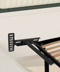 Heavy Duty Universal Headboard Bracket Kit for Adjustable Beds Featuring Hella Flexible Height Adjustment Easy Hookup and Bulletproof Mounting for Twin Queen King Platform Frame Beds, close-up of steel bracket attachment.
