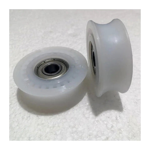 Heavy Duty Sliding Glass Door Roller Track Set With Smooth Nylon Pulley Wheels And Dependable Stem Casters - nylon wheels close-up on white background.