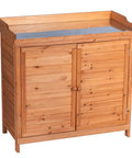 Outdoor Garden Wood Storage Cabinet with Waterproof Tool Shed, Potting Benches and Workstation Table in Natural Finish