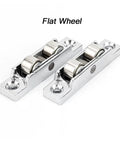 Heavy Duty Zinc Alloy Sliding Door Pulleys With Double Wheel Track Rollers, shiny flat wheels for smooth gliding and durability.
