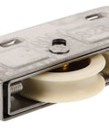 Solid As A Rock Stainless Steel Door Roller Pulley For Sliding Patio Door Windows And Tracks Nylon Wheel Replacement Roller close-up image of pulley with metal and nylon components.