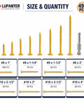 Image of Multi Size Deck Screws Assortment Kit 490 Piece Set with various screw sizes displayed and quantities labeled.