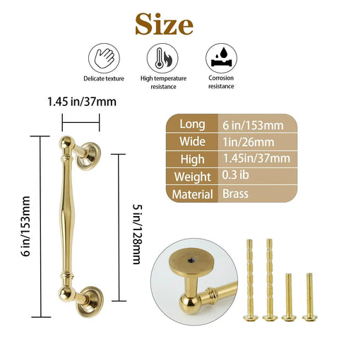 Antique Brass Cabinet Pulls 10 Pack Solid Brass Drawer Handles With Gold Plated Copper Retro Style Kitchen And Bathroom Hardware Zero Hassle Install Rock Sturdy Build Upgraded Home Decor size details and measurements