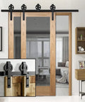 Heavy Duty Sliding Barn Door Hardware Kit For Double Doors Killer Smooth Glide Wheel Track System All Black Steel Rails in modern home setting