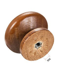 Close-up view of a dark red round wood knob showing M4 screw hole; part of Five Pack of Hella Stylish Dark Red Round Wood Knobs with Screws for Cabinet and Dresser Makeovers Sturdy Construction and Slick Varnish to Up Your Home Decor Game Right Now.