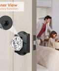 Dope Matte Black Diamond Crystal Door Knobs With Lock For Bedroom And Bathroom Privacy Glass Door Hardware Interior View