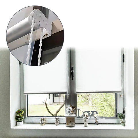 Heavy Duty Roller Blind Clutch Repair Kit With Rock Solid Stainless Steel Core And Slick Top Side Mount Brackets For Hella Durable 38Mm Shade Easy Install shown on window with beige chain pull.