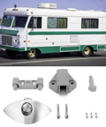 Half Moon Push Button Cabinet Latch Lock For RVs Caravans And Boats, shown with RV, 14 to 16mm crescent lock hardware