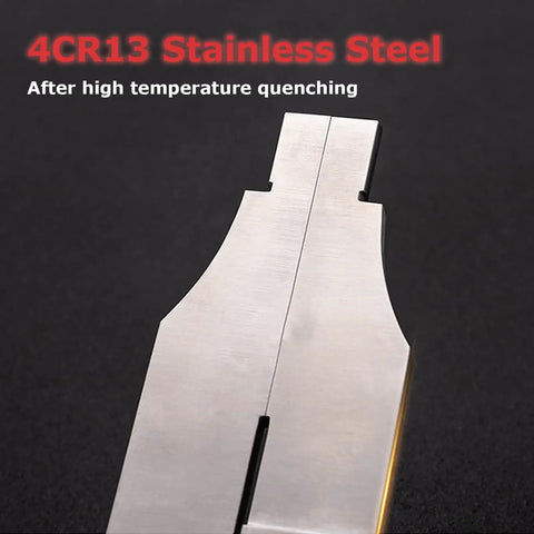 Close-up view of 4CR13 stainless steel caliper jaw after high temperature quenching, showcasing precision build.