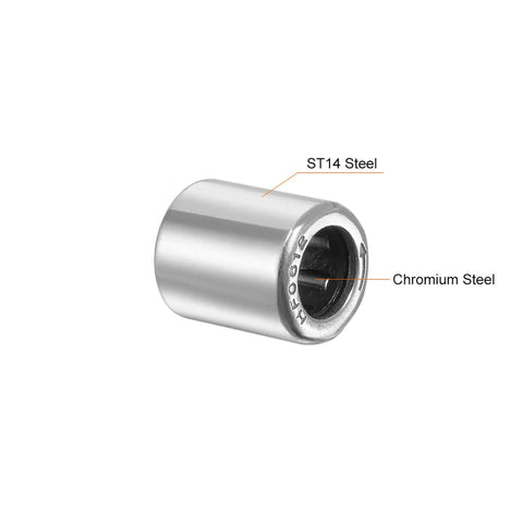 Heavy Duty Needle Roller Bearings 6mm Bore 10mm OD 12mm Width 2 Pack Pre Lubricated Chrome Steel One Way Clutch Compact Drive Components Built Tough And Ready To Rock, close-up view of chromium and ST14 steel.