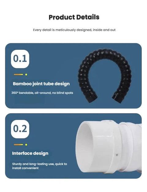 Adjustable Soldering Smoke Extractor With 63 Inch Flexible Duct Arm And 2 Inch Diameter showing flexible bamboo joint tube and sturdy interface design.