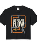 Vintage Washed Heavyweight Crop Tee For Plumbers Featuring Connected Pipe And Valve Wrench Graphics Boxy Cut Soft Garment Dyed Fabric Hard Working Trade Drip - front view with pipe graphic