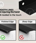 5 Pack Edge Black Hidden Drawer Handles Aluminum Alloy Finger Edge Pull highlighting smooth polished edge and sharp edge comparison