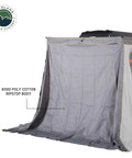 Hella Rugged Partner Side Awning Wall To Keep Your Trail Campout Rig Shade Covered Features Rapid Velcro Clips Storm Resistant Ripstop Canvas Screens And Heavy Duty Weather Shields In Granite Gray With Lime Green Accents, showcasing 600D poly cotton ripstop body.