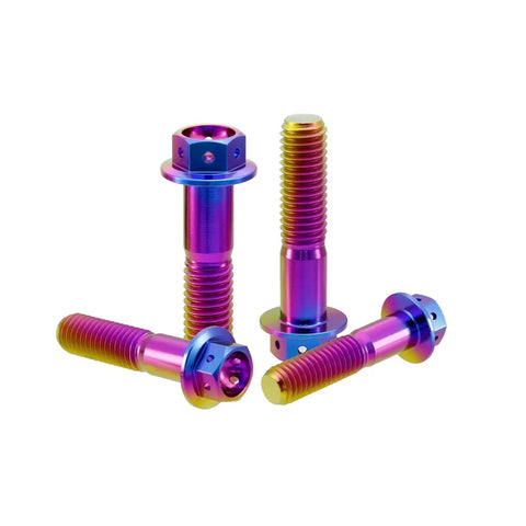 Premium Grade Titanium Flanged Hex Head Bolts M10 X125 Pitch X73mm Beefy Disc Brake Caliper Bracket Screws For Motorcycle And Car Mods Hardcore Street Hardware Pack Of Four in vibrant colors.