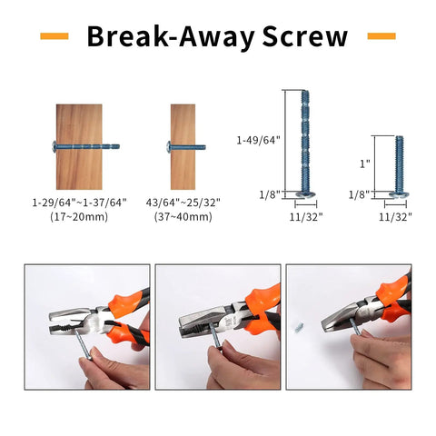 Diagram showing break-away screws for easy installation of Two Pack Three Inch Brushed Gold Cabinet Pulls Heavy Duty Solid Metal Kitchen Cabinet Handles Cabinet Drawer Hardware For Bathrooms Dressers And Cabinets Rust Proof Easy To Install.