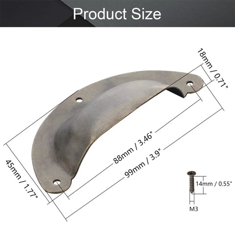 Top Shelf Vintage Shell Cup Pulls For Kitchen Cabinets And Dresser Drawers Bronze Iron Handles With Screws Smooth Finish Durable Home Decor Hardware Installation Kits dimensions illustration