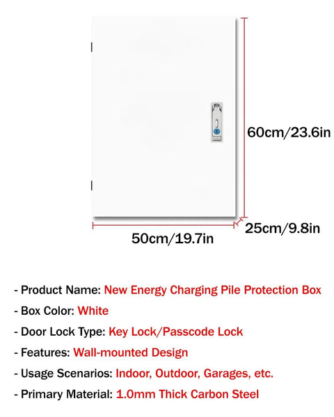 Top Shelf Waterproof EV Charger Box With Lock Outdoor Enclosure Stand For Electric Vehicle Charging Station, white, 60cm x 50cm x 25cm.