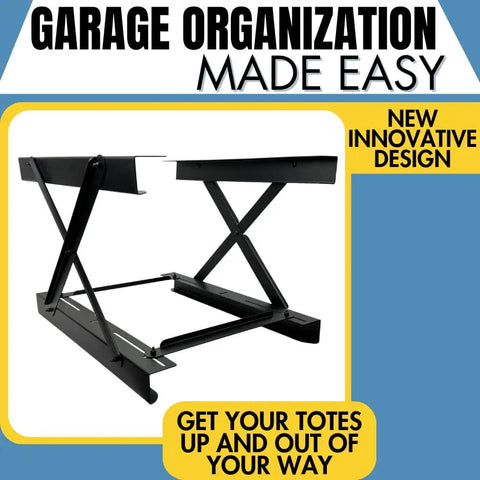 Heavy Duty Dual Rail Overhead Garage Storage System Stacking Ceiling Racks For Tote Bins showing innovative black dual rail design.