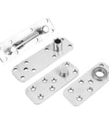 Stainless Steel Door Hinge Kit With Hidden Pivot 360 Degree Brushed Finish shown with multiple components