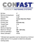 Heavy Duty Zinc Plated 1 Inch By 12 Inch Wedge Anchor For Concrete Dry Environments product specifications chart
