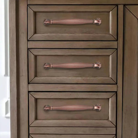 Six Inch Center To Center Brushed Antique Copper Cabinet Pulls Heavy Duty Vintage Drawer Handles Solid Metal Cupboard Hardware on drawers.