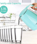 Electric Kettle With BPA Free No Plastic Contact Stainless Steel Interior Double Wall For Safe Hot Water Touch Cool To The Touch Coffee And Tea Pot Kettle With Auto Shut Off Boil Dry Protection 1.5L 2 Year Warranty pouring water into glasses