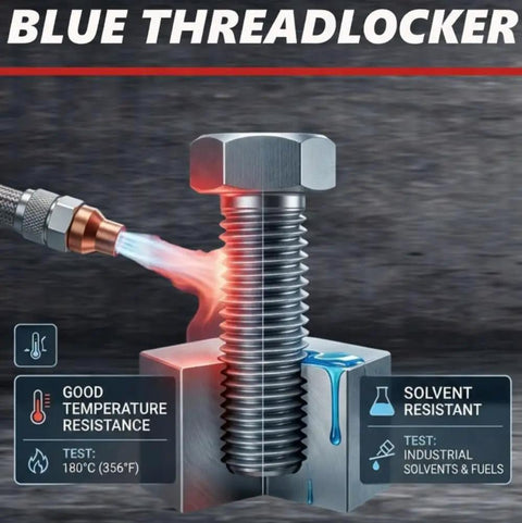 Blue Medium Strength Threadlocker 0.34 Oz Bottle Removable With Hand Tools Locks Metal Fasteners, Resists Vibration And Solvents