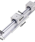 High Octane 20mm Linear Rail Pack with SBR20UU Bearing Units, showing chrome shafts and dimensions for CNC, lasers, and DIY upgrades.