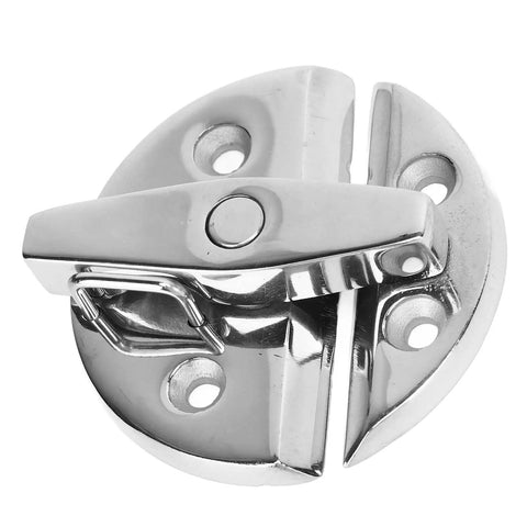 Solid As A Rock Heavy Duty Marine Boat Door Catch Latch With Mirror Polish 316 Stainless Steel Hatch Round Turn Button Twist Lock For Yachts Rvs And Fishing Vessels Saltwater Safe close-up view of the latch.