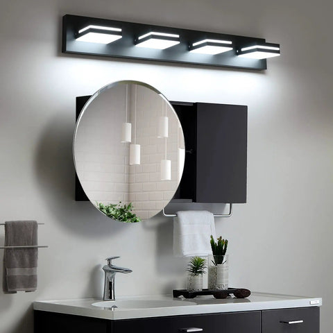 4-Light Matte Black LED Vanity Light Fixtures for Bathroom, 30 Inch Wall Mount Over Mirror, Acrylic Frosted Shade