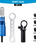 Cordless Drill Rivet Attachment With Quick Change Head Pro Grade Nut Tool Adapter For Fast Home Repairs And On Site DIY Projects Durable Metal Construction For Smooth Precise Riveting, blue rivet gun set with 2.4mm to 4.8mm nozzles