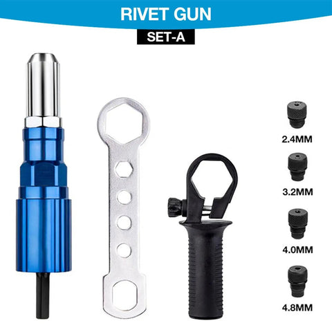 Cordless Drill Rivet Attachment With Quick Change Head Pro Grade Nut Tool Adapter For Fast Home Repairs And On Site DIY Projects Durable Metal Construction For Smooth Precise Riveting, blue rivet gun set with 2.4mm to 4.8mm nozzles