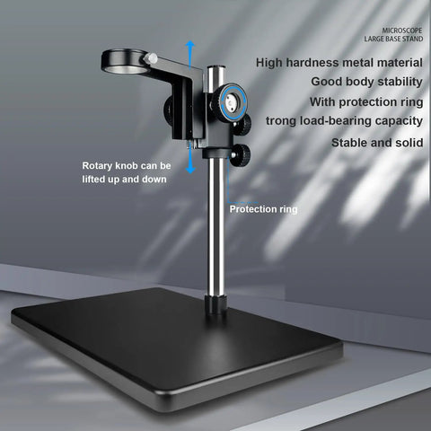 Ultra Clear 4K Digital Microscope With 48MP Camera, Big Stable Base showing metal stand for electronics repair, soldering.